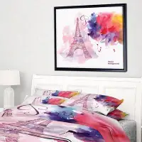 Made in Canada - East Urban Home 'Paris Eiffel Tower in Cloud of Colours' Framed Watercolor Painting Print on Wrapped Ca