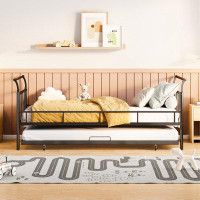 17 Stories Full Size Metal Daybed With Curved Handle Design And Twin Size Trundle