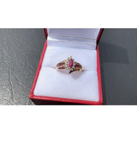 #488 - 10kt Yellow Gold, Ladies Custom Diamond & Ruby Dinner Ring. Size 6