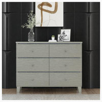 Latitude Run® Champagne Silver Rubber Wood Dresser with 6 Drawers Metal Slides Crystal Handle