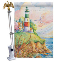 Breeze Decor Cliff Lighthouse - Impressions Decorative Aluminum Pole & Bracket House Flag Set HS106064-BO-02