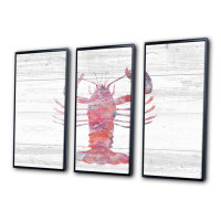 Rosecliff Heights Pink Lobster Ocean Life - Nautical & Coastal Framed Canvas Wall Art Set Of 3