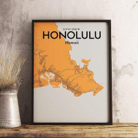 Wrought Studio 'Honolulu City Map' Graphic Art Print Poster in Orange