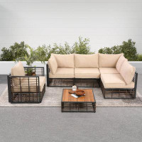 Latitude Run® Grand Patio 6-Piece Wicker Patio Furniture Set, All-Weather Outdoor Conversation Set