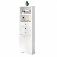 Red Barrel Studio Grey Tall Storage Cabinet With 3 Drawers And Adjustable Shelves For Bathroom