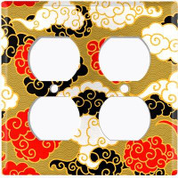 WorldAcc Metal Light Switch Plate Outlet Cover (Japanese Yellow Black Sea Wave Cloud Red Pattern   - Single Toggle)