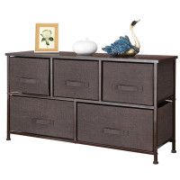 Ebern Designs Homgarden Modern 2-Tier Storage Dresser W/5-Drawers, Wide Chest Fabric Organizer Furniture Brown