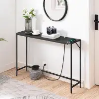 Ebern Designs Console Table, Narrow Sofa Table, 43.3” Entrance Table With Power Station, Behind Couch Table, Simple Styl