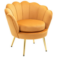 MODERN ACCENT CHAIR, VELVET-TOUCH FABRIC LEISURE CLUB CHAIR WITH GOLD METAL LEGS FOR BEDROOM, YELLOW
