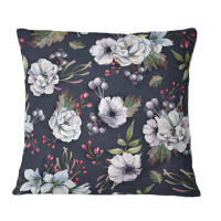 East Urban Home White Flowers And Red Berries - Patterned Printed Throw Pillow