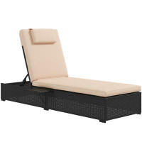 Outsunny Patio Lounger w/ 5-Level Reclining Backrest, Chaise Lounge, Beige