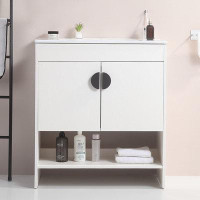 Ebern Designs Bathroom Vanity,with White Ceramic Basin,Two Cabinet Doors with black zinc alloy handles