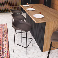 17 Stories Amyntas Servos Modern Barstool with Upholstered Faux Leather Seat and Powder Coated Iron Frame