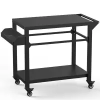 Betterhood Outdoor Grill Cart Pizza Oven Stand, Bbq Prep Table With Wheels & Seasoning Tray, Black Kitchen Tabletop Grid