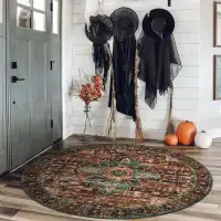Bungalow Rose Ultra-Thin Washable Round Rug - 4Ft Round Area Rugs For Bedroom Brown Bathroom Circle Mat, Non Slip Non Sh