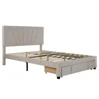 Mercer41 Queen Size Storage Bed Velvet Upholstered Platform Bed With A Big Drawer - Beige
