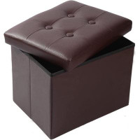 Latitude Run® Storage Ottoman Folding Rectangle Cube Coffee Table Multipurpose Foot Rest Short Children Sofa Stool Leath