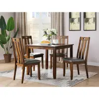 Red Barrel Studio Natural Brown Finish Dinette 5Pc Set Kitchen Breakfast Dining Table Wooden Top Cushion Seats Chairs Di