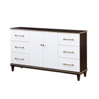 Everly Quinn Brantcairn 66 Inch Wide Dresser, 6 Drawers And Double Door, White, Cherry Brown
