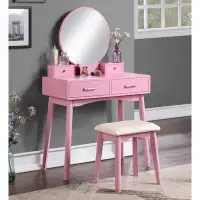 Ivy Bronx Wood Vanity And Stool Set, Makeup Table Set,Dresser With Chair And Mirror