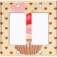 WorldAcc Metal Light Switch Plate Outlet Cover (Strawberry Cupcake Brown Heart Polka Dots - Single Toggle)