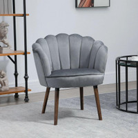 MODERN ACCENT CHAIR LEISURE CLUB CHAIR WITH VELVET-TOUCH FABRIC WOOD LEGS FOR LIVING ROOM, DARK GREY