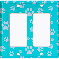WorldAcc Metal Light Switch Plate Outlet Cover (Grey Dog Paw Prints Teal - Single Toggle)