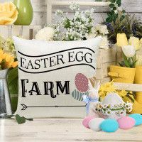 The Holiday Aisle® Easter Pillow Covers 16X16 Inch Set Of 4 Farmhouse Bunny Decoration Egg Rabbit Decorative Pillow Case