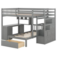Harriet Bee Full Over Twin Bunk Bed With Desk, Drawers And Shelves