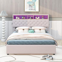 Ivy Bronx Queen Size Upholstered Platform Bed With Storage Headboard