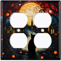 WorldAcc Metal Light Switch Plate Outlet Cover (Halloween Black Cat Spooky Church - Double Duplex)