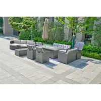 Moda Furnishings Soham Gas Fire Pit Dining Table Set , 2 Chairs And  Sun Lounge Sofa Set