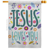 Angeleno Heritage Jesus Loves You House Flag Faith Religious 28 X40 Inches Double-Sided Decorative Decoration Yard Banne