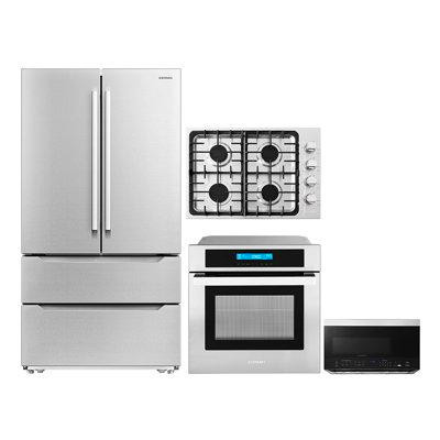 Cosmo 4 Piece Kitchen Package 30" Gas Cooktop 24" Single Electric Wall Oven 30" Over-the-range Microwave & Energy Star F in Refrigerators