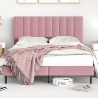 Mercer41 Mercer41 Full Size Bed Frame Upholstered Platform with Complete Headboard, Pink