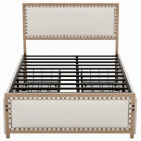 Bluesofa Upholstered Platform Bed with Nailhead Decoration and 4 Drawers
