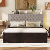 Red Cloud Wood Platform Bed With Storage Headboard, Shoe Rack And 4 Drawers