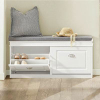 Orren Ellis Haotian Fsr64-w, White Storage Bench With Drawers & Padded Seat Cushion, Hallway Bench Shoe Cabinet Shoe Ben