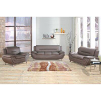 Orren Ellis 3 Pieces Faux Leather Contemporary Living Room Sofa, Love Seat, Chair Set In Grey