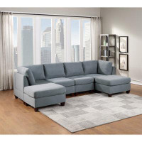 Latitude Run® Mingle Gray Linen-like Fabric Upholstered Sectional Sofa
