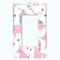 WorldAcc Metal Light Switch Plate Outlet Cover (Zoo Animals Pink Paws White    - Single Toggle)