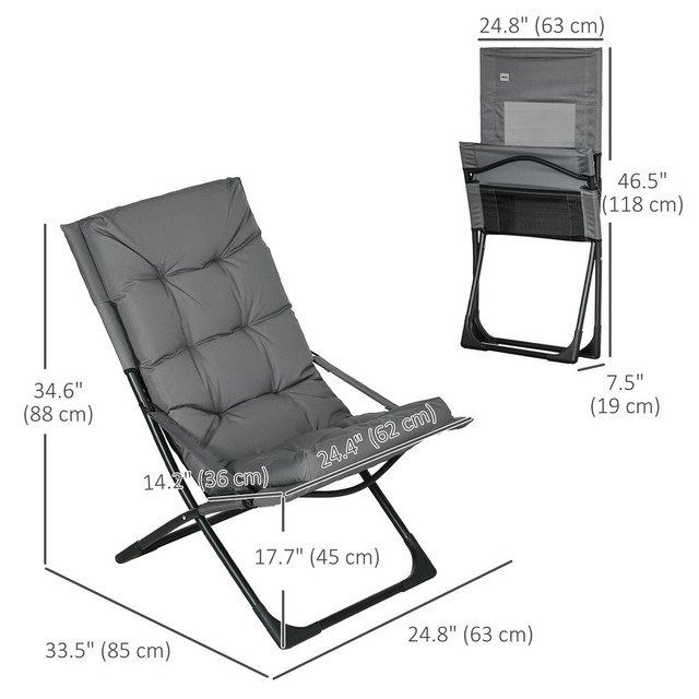 Folding Chair 33.5" x 24.8" x 34.6" Grey in Patio & Garden Furniture - Image 3