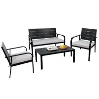 Winston Porter 4 Pieces Patio Garden Sofa Conversation Set,All Weather Outdoor Furniture Set With Cushions Coffee Table