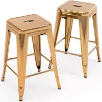 Mercer41 Mercer41 24 Inch Bar Stools Backless Metal Barstools Indoor-Outdoor Counter Height Stools With Square Seat, Set
