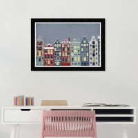 Red Barrel Studio Cities and Skylines Snowy City Skyline Scandinavian Blue Paper Wall Art Print