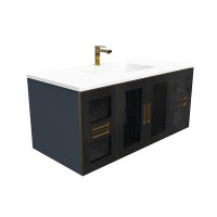 Everly Quinn Swaneus 48'' Wall Mounted Single Bathroom Vanity with Solid Surface Top