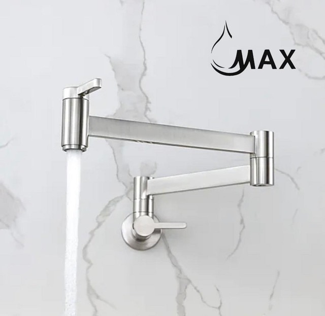 Pot Filler Faucet Double Handle Classic Wall Mounted 20 With Accessories Brushed Nickel Finish in Plumbing, Sinks, Toilets & Showers - Image 3