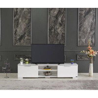 Latitude Run® Mid Century Modern Tv Stand 2 Door Cabinets 2 Shelves White 66 Inch Tv Unit