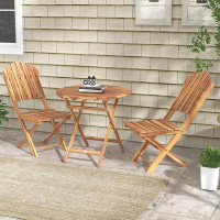 Winston Porter 3-Piece Acacia Wood Foldable Bistro Table and Chairs