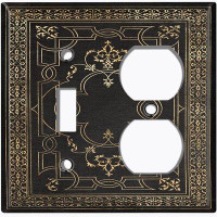 WorldAcc Metal Light Switch Plate Outlet Cover (French Victorian Frame Black 1 - (L) Single Toggle / (R) Single Outlet)